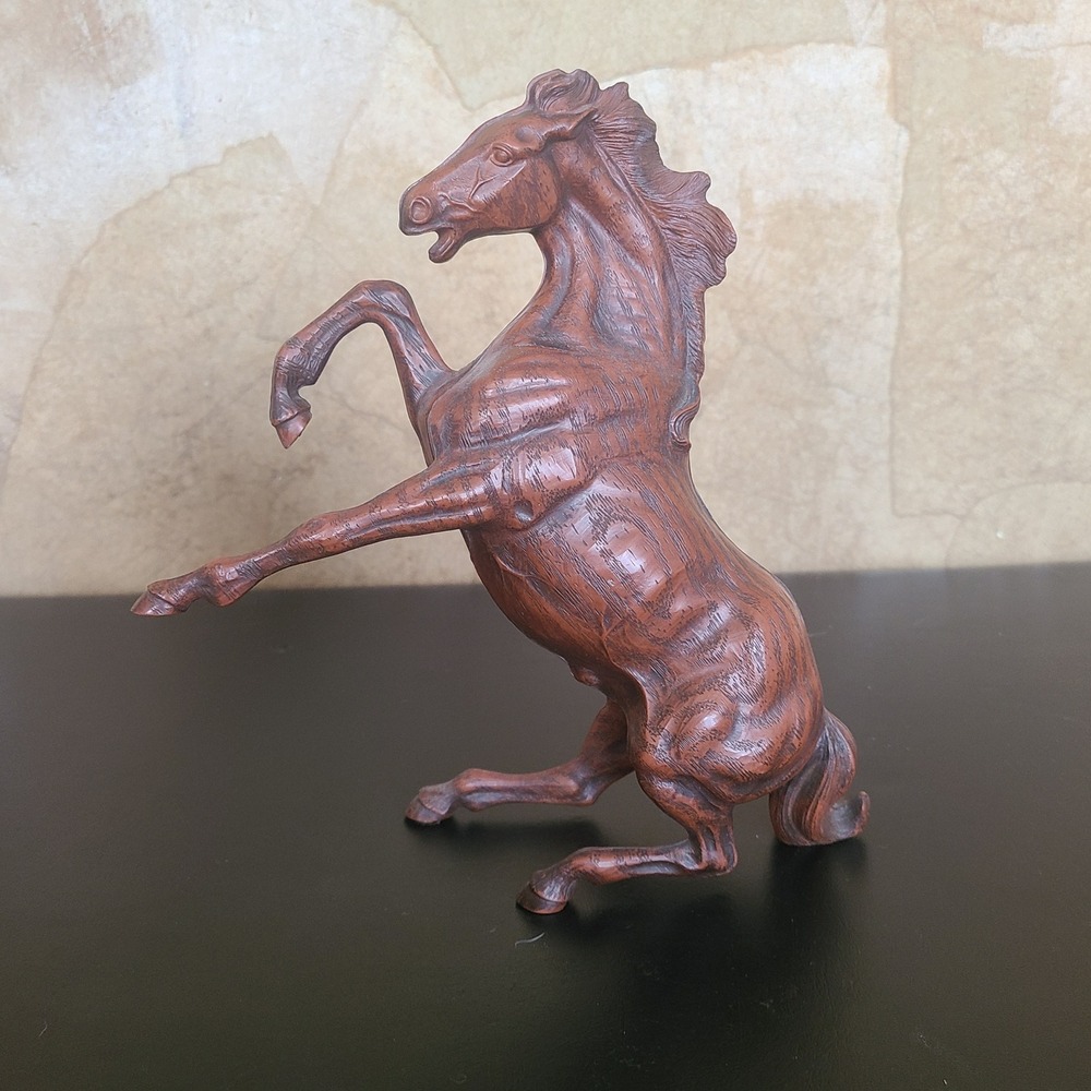 Vintage‎ Hartland Rearing Horse Figurine Faux Wood Grain Brown Equestrian Decor
